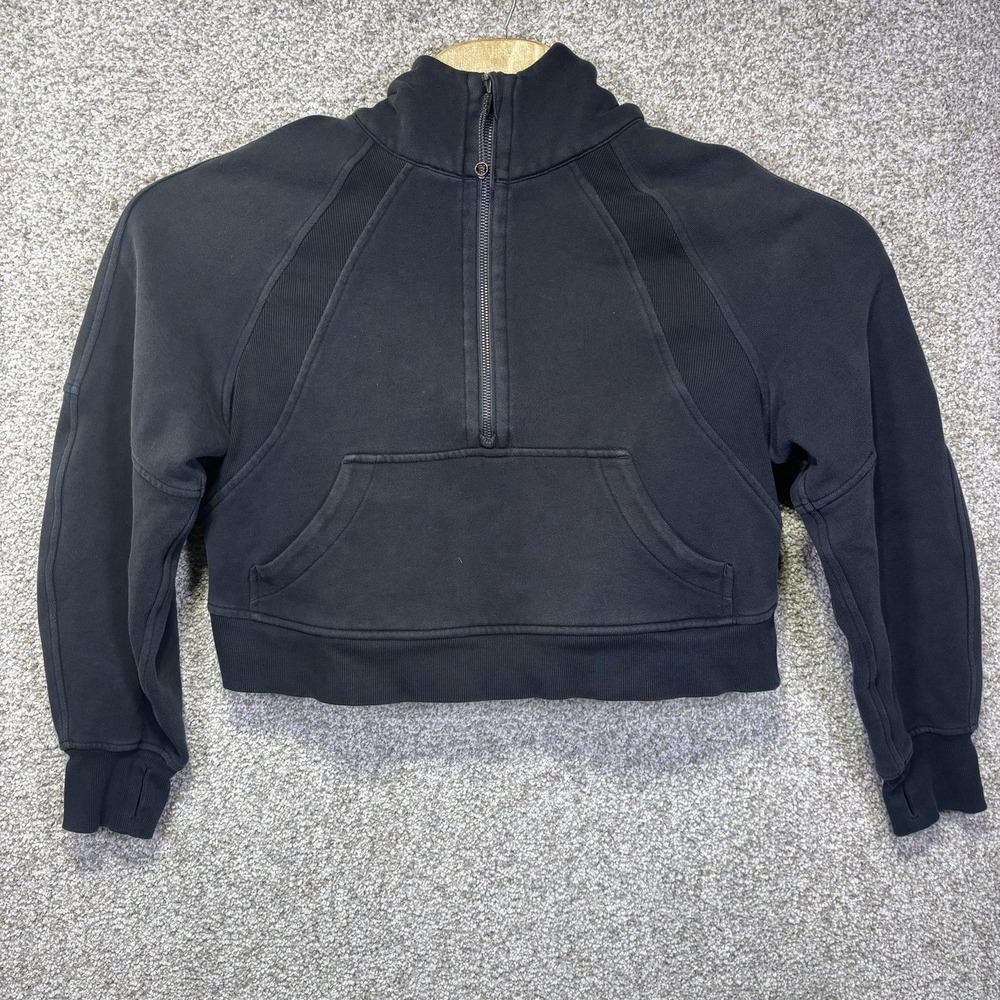 Lululemon Hoodie Womens XS/S Black Scuba 1/2 Zip Fleece Cropped Pocket Athletic